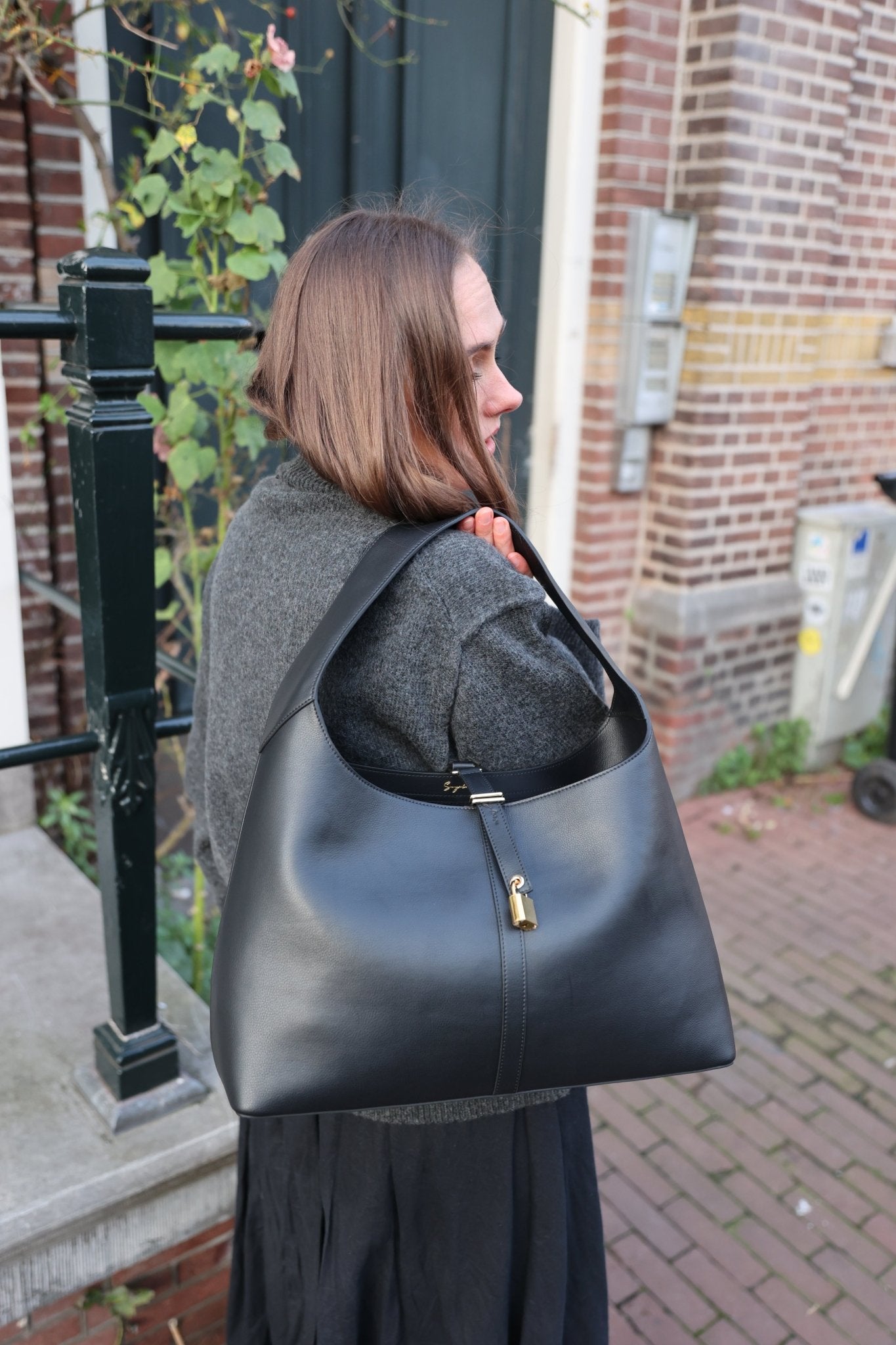 Limited Edition: Natasha Shoulder Tote in Polished Black - Seyclair