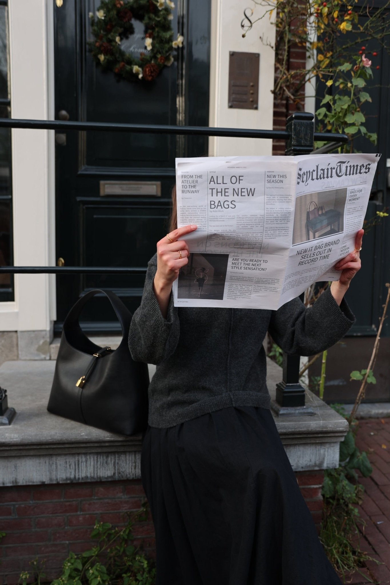 Limited Edition: Natasha Shoulder Tote in Polished Black - Seyclair
