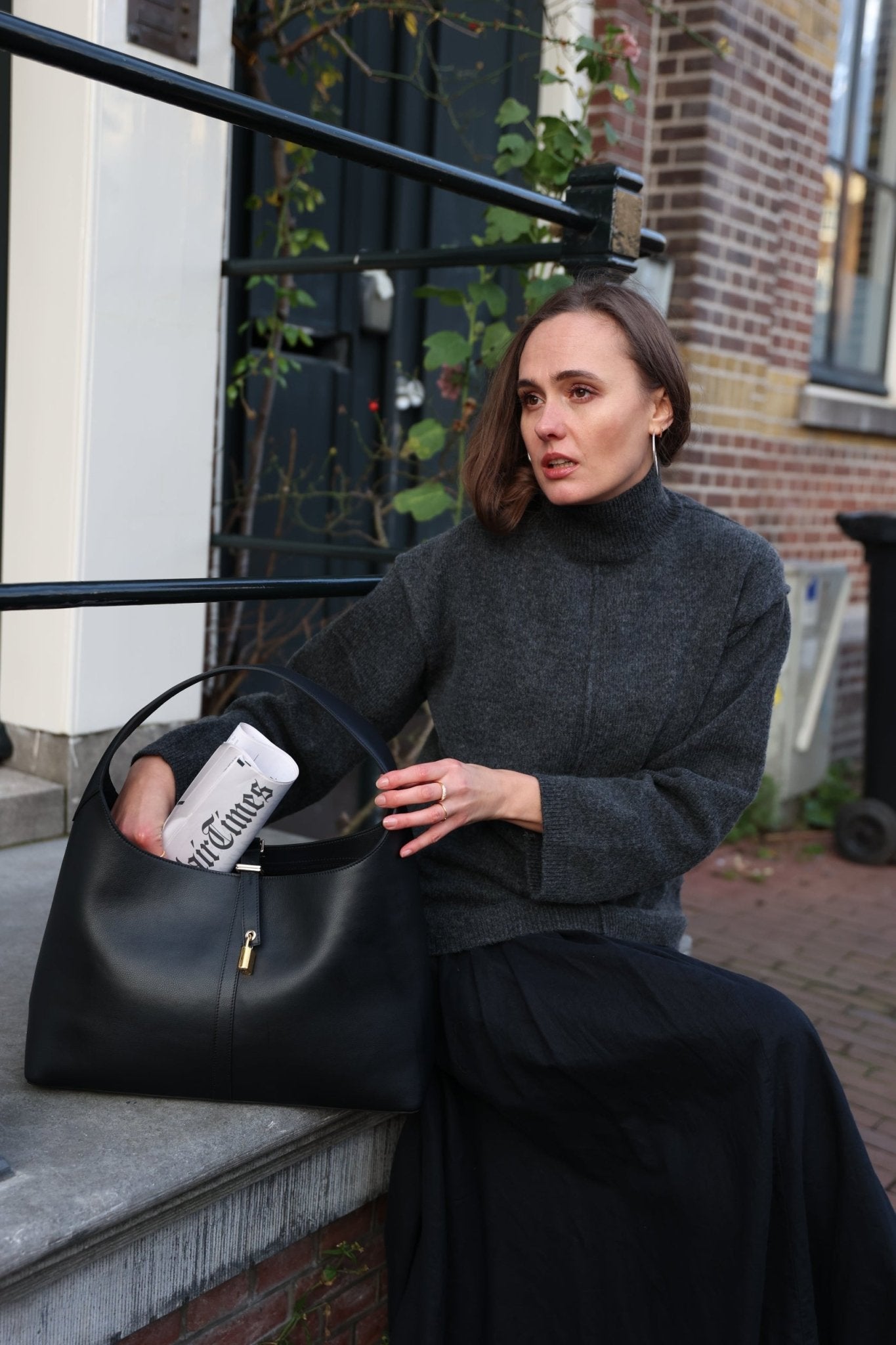 Limited Edition: Natasha Shoulder Tote in Polished Black - Seyclair