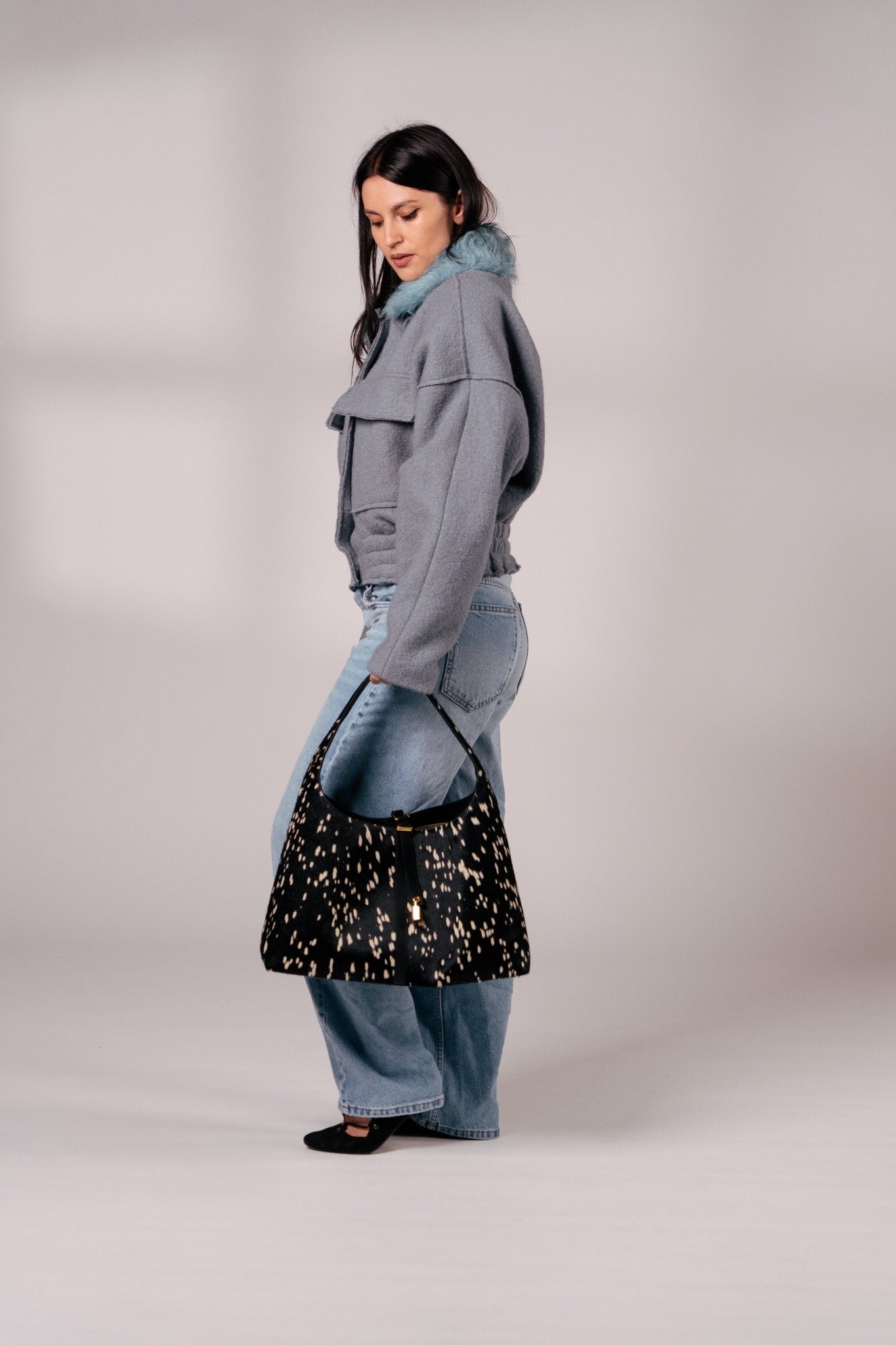 Limited Edition: Natasha Shoulder Tote Bag in Luxe Noir Deer - Seyclair
