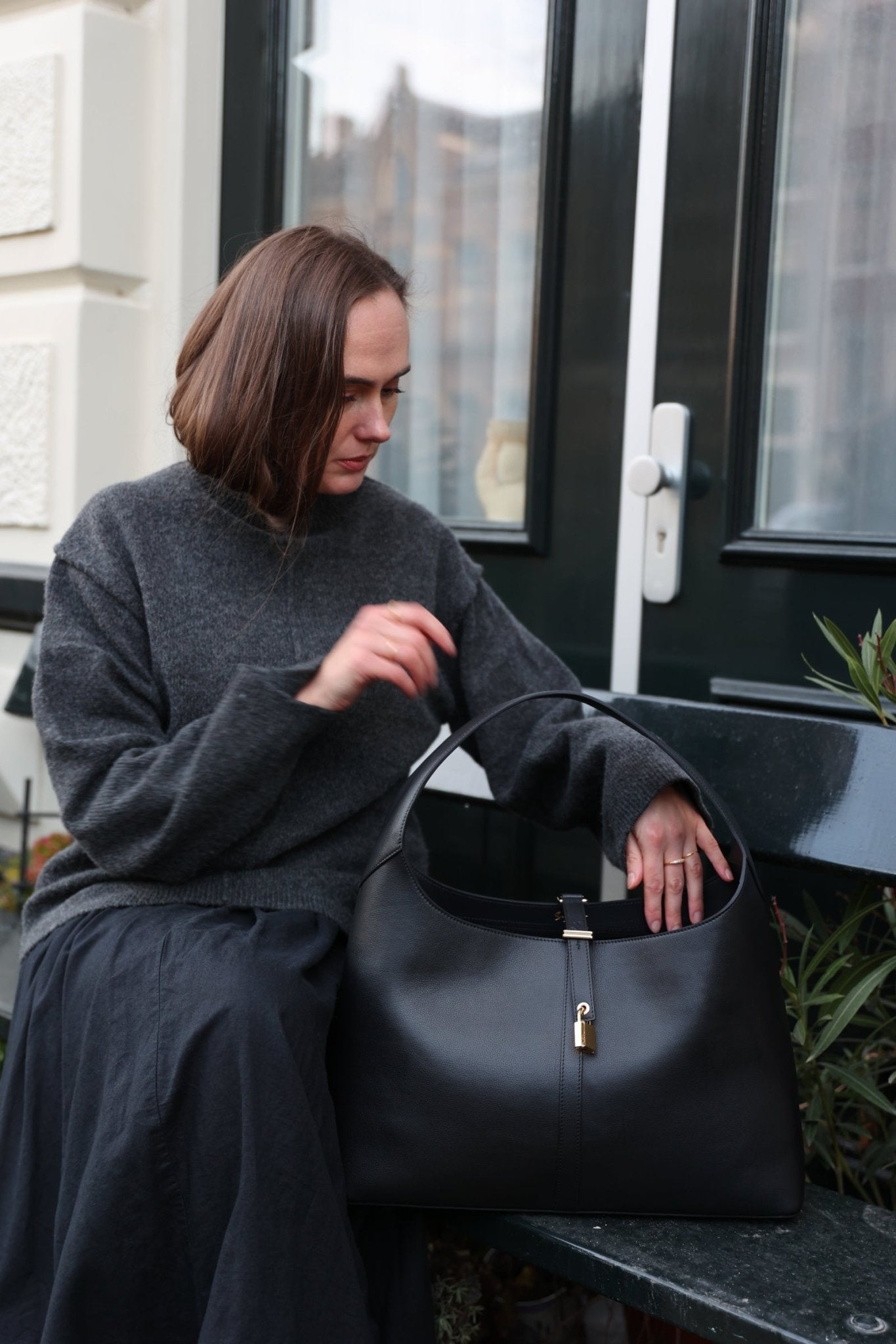 Limited Edition: Natasha Shoulder Tote in Polished Black - Seyclair