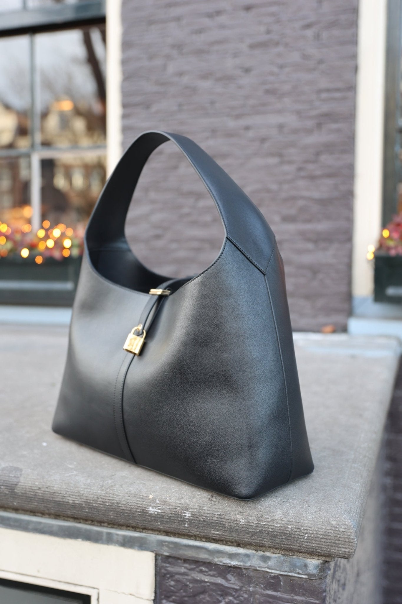 Limited Edition: Natasha Shoulder Tote in Polished Black - Seyclair